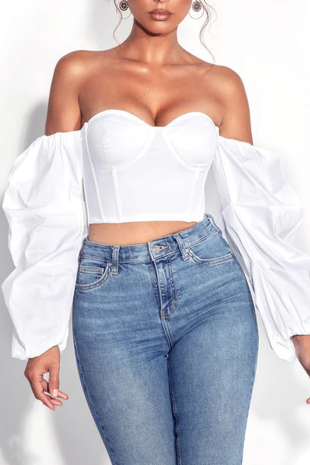 White Puff Sleeve Corset Top