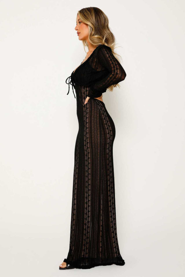 Lace V Neck Slit Two-Piece Maxi Dress