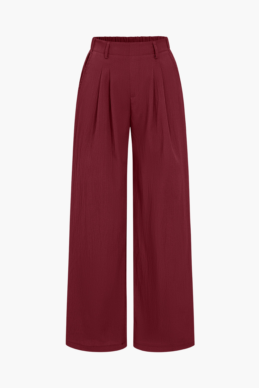 Basic Solid Ruched Wide Leg Trousers in Plain Fabric