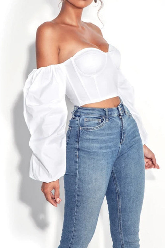 White Puff Sleeve Corset Top