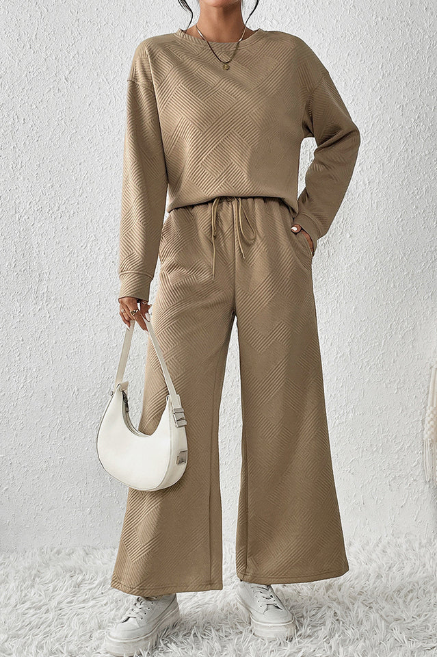 Textured Long Sleeve Top and Pants Set