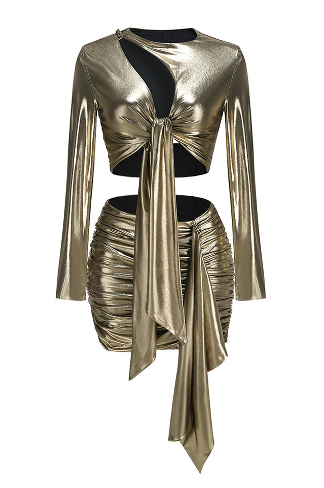 Radiance Metallic Tie Knot Top and Skirt Set