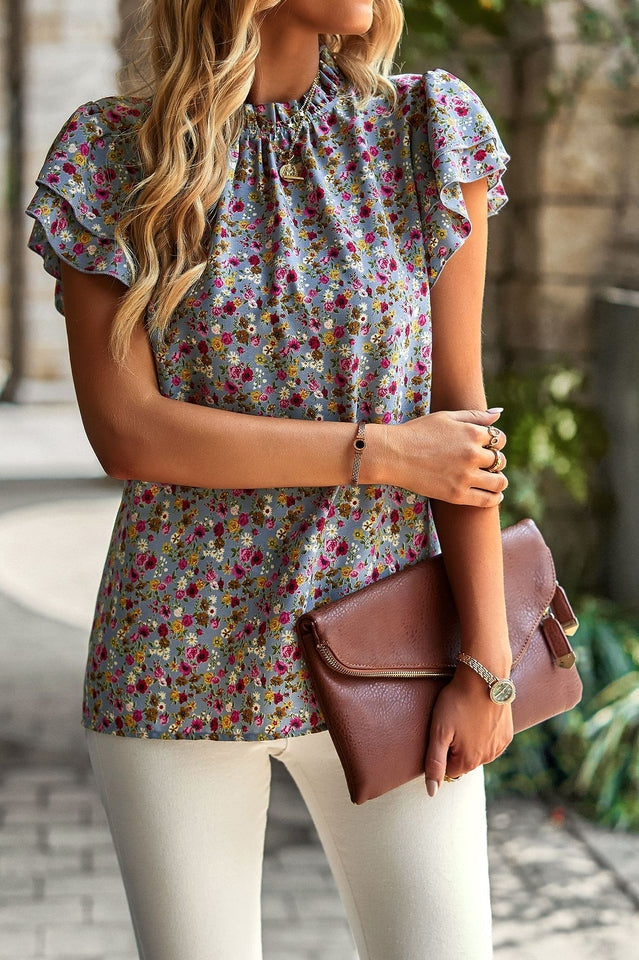 Floral Flutter Sleeve Casual Top