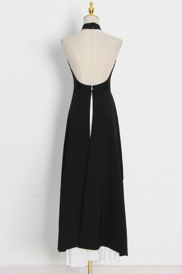 Victoria Layered Halter Gown Set in Black and White