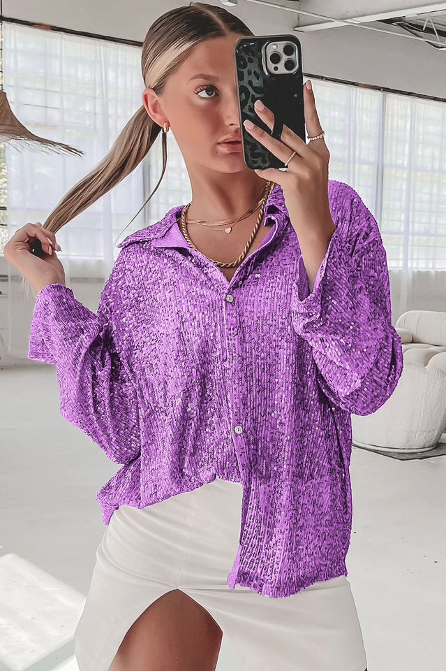 Attention Seeker Sequin Button-Up Top