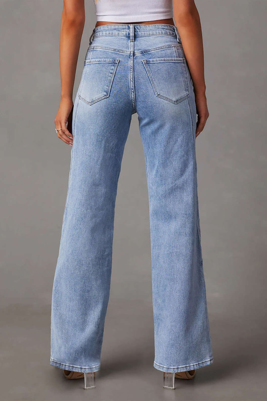 Faded Straight Leg Jeans in Comfortable Denim