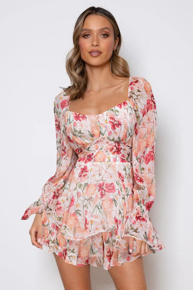 Flora Shirred Sleeves Puff Romper Dress