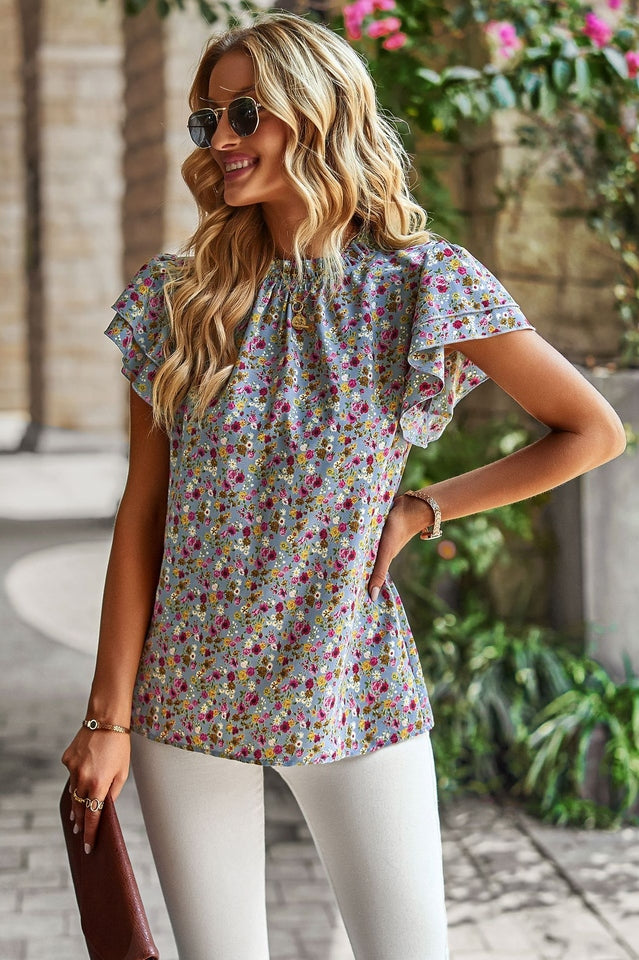 Floral Flutter Sleeve Casual Top