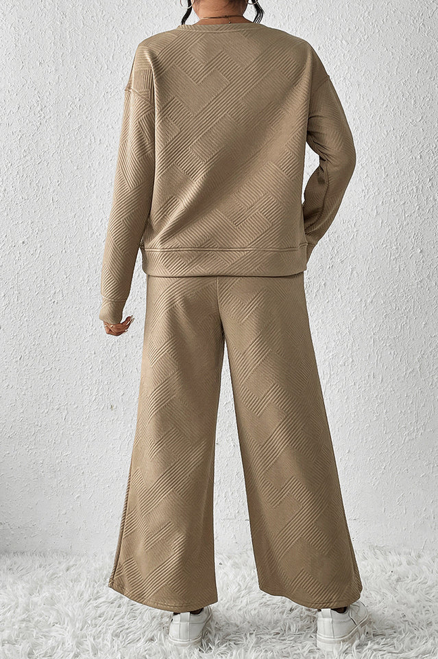 Textured Long Sleeve Top and Pants Set