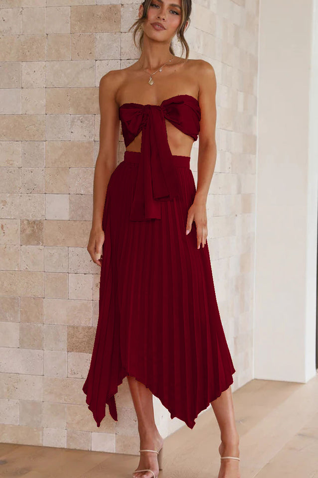 Tilley Pleated Top and Skirt Set With Asymmetrical Hemline