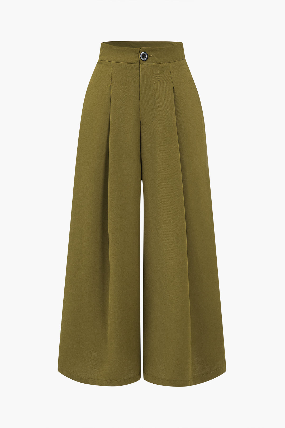 Ruched High-Waisted Wide Leg Trousers in Twill Fabric