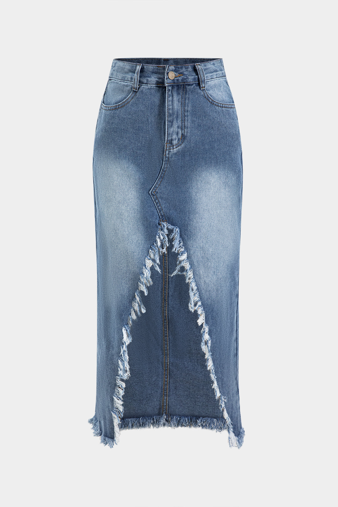 Denim Zipper Button Pocket Slit Skirt