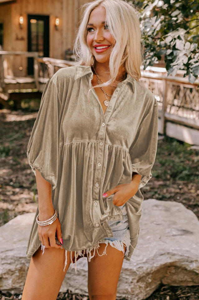 Chestnut Ruffle Velvet Tunic Top for Effortless Elegance