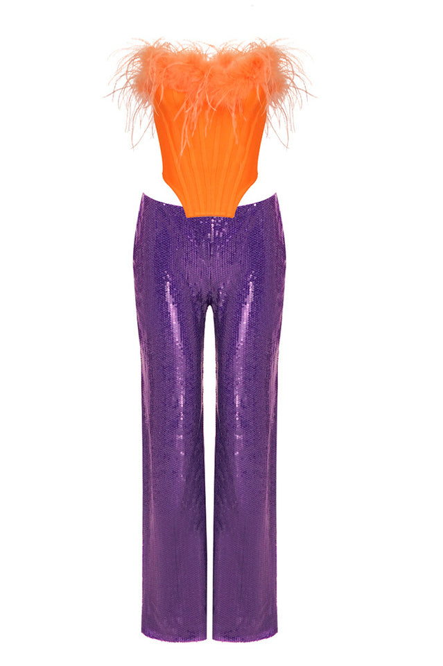 Likan Crop Top Sequin Pants Set for Stylish Comfort