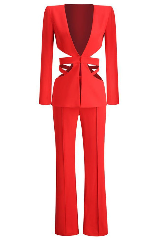 Red Cutout Two-Piece Jumpsuit Set