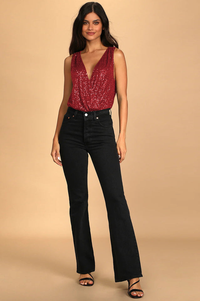 Evening Of Wonder Sequin Cowl Back Bodysuit