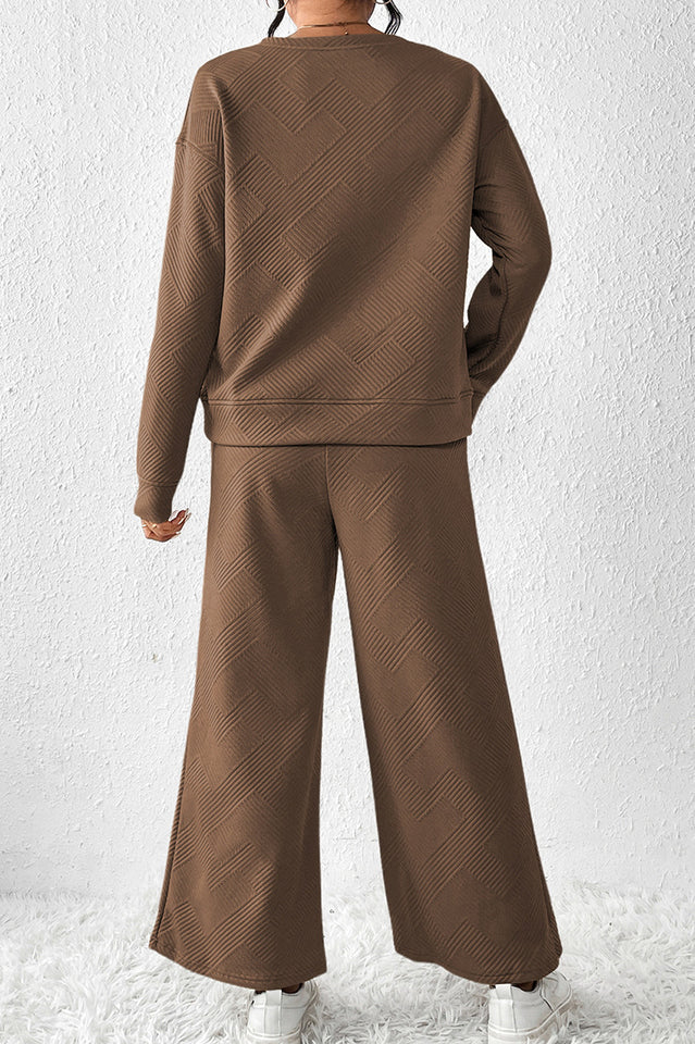 Textured Long Sleeve Top and Pants Set