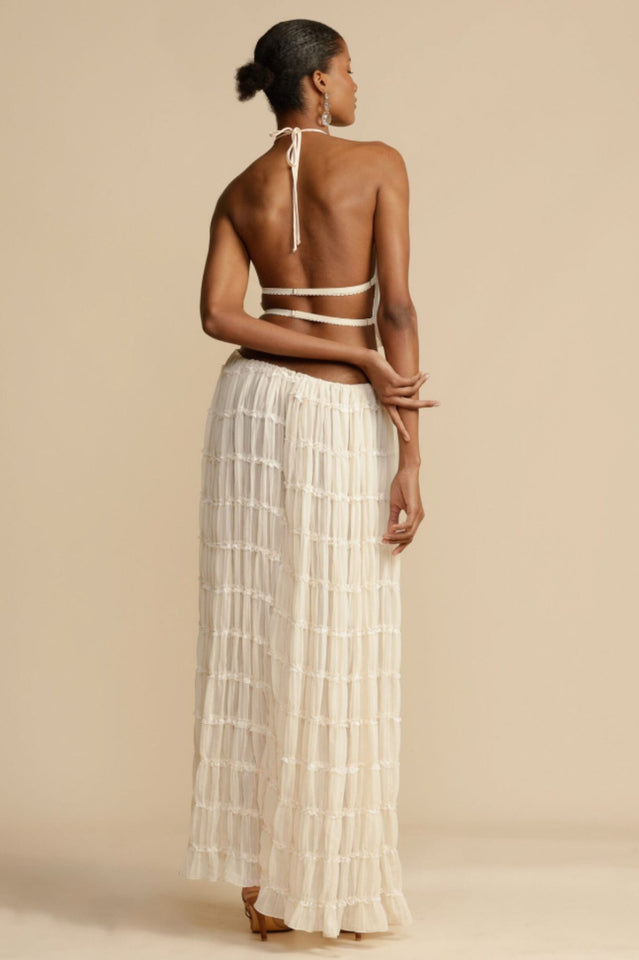 Ruffled Halter Top & Pleated Maxi Skirt Set