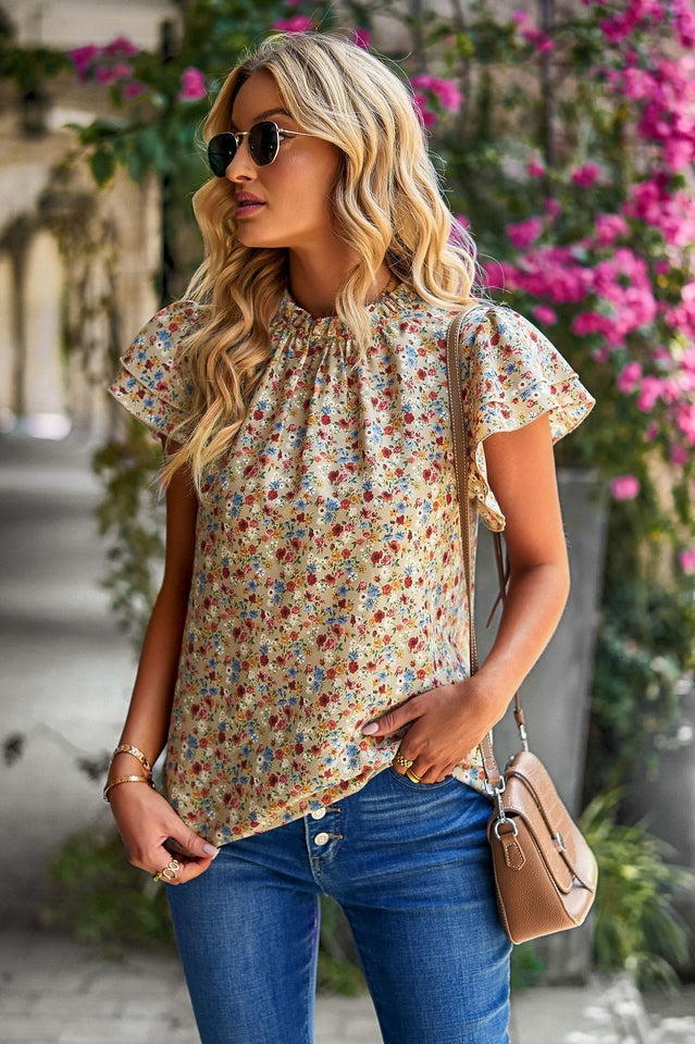 Floral Flutter Sleeve Casual Top