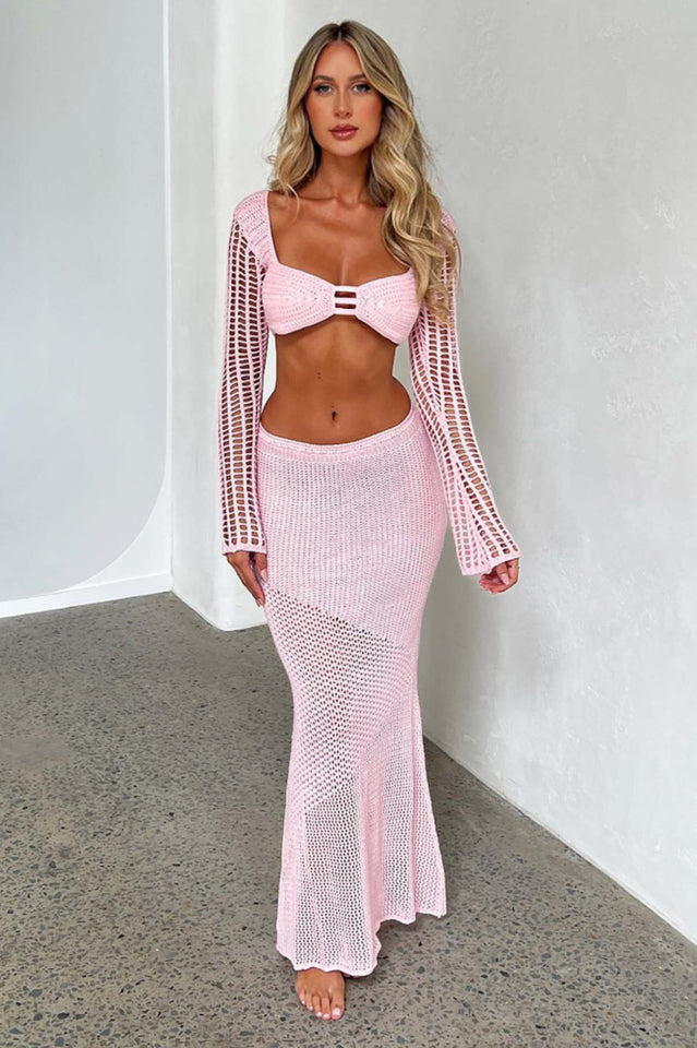 Crochet Long Sleeve Top + Skirt Set