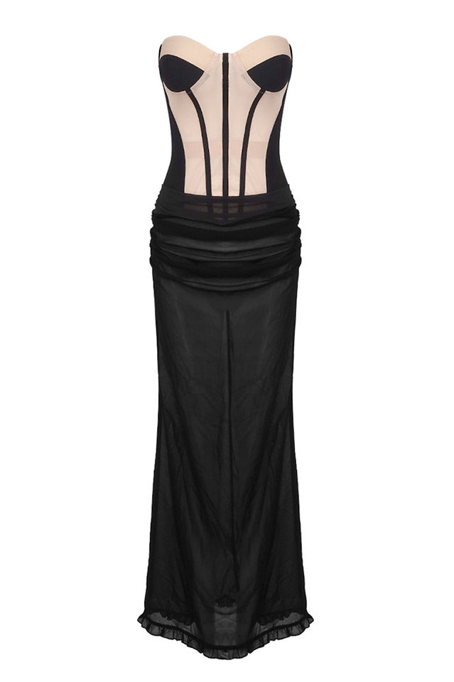 Black Bandage Bustier And Chiffon Maxi Skirt Set