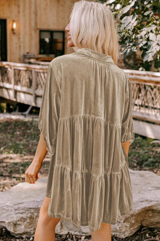 Chestnut Ruffle Velvet Tunic Top for Effortless Elegance