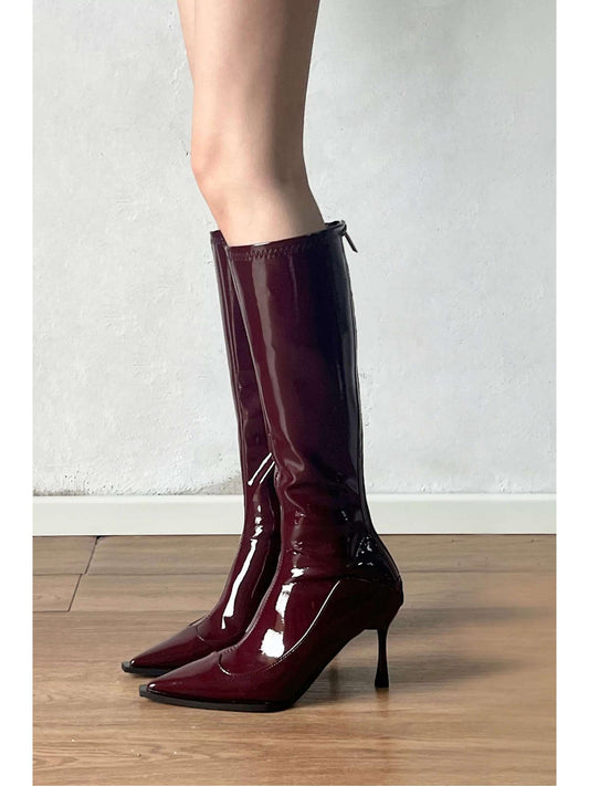 Faux Leather Pointed Knee High Boots for Chic Style