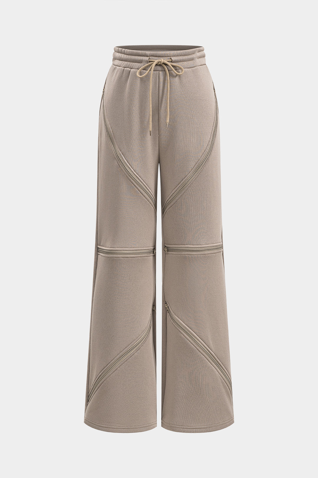 Drawstrings Zipper Wide Leg Trousers in Jersey Fabric