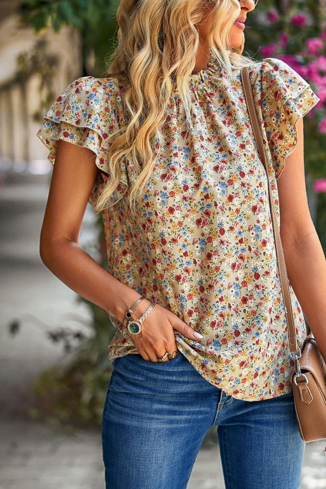 Floral Flutter Sleeve Casual Top