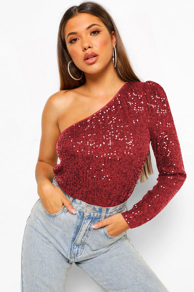 Mikah One Shoulder Long Sleeve Top in Vibrant Color