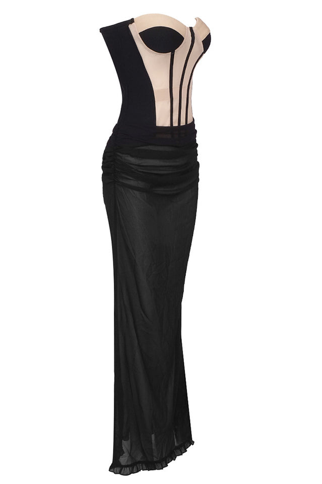 Black Bandage Bustier And Chiffon Maxi Skirt Set