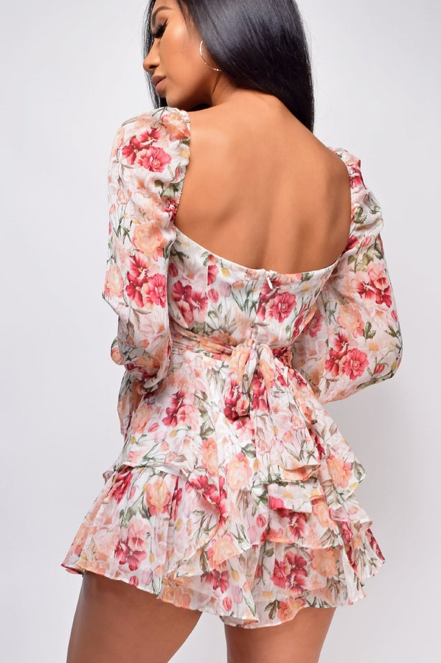 Flora Shirred Sleeves Puff Romper Dress