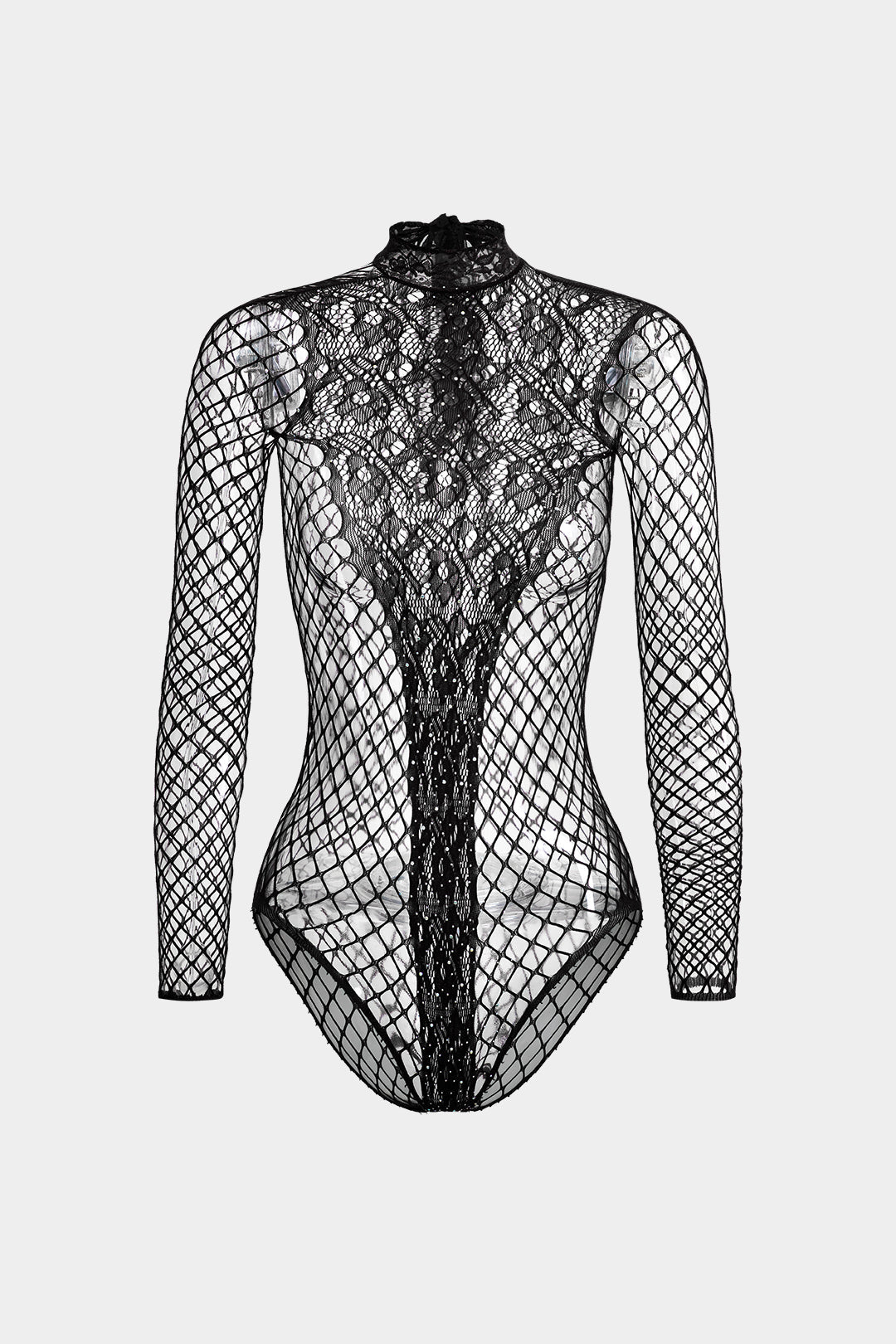 Cut Out Rhinestone Long Sleeve Bodysuit