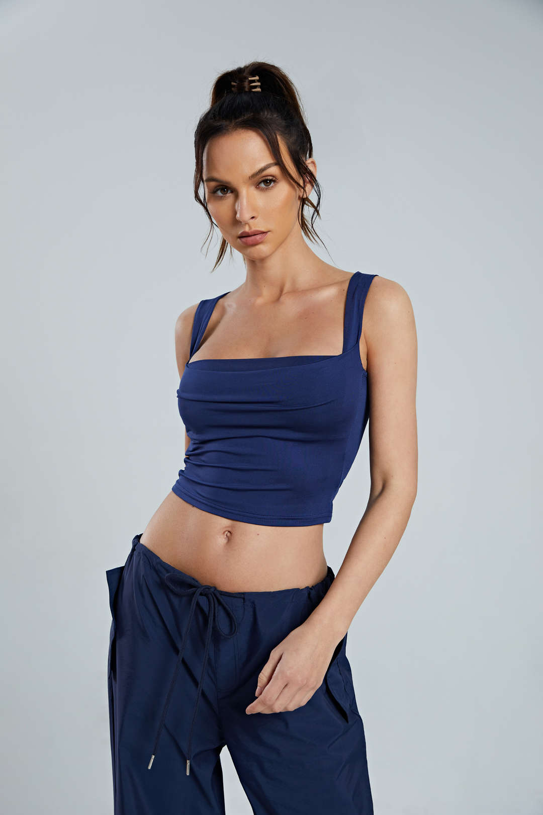 Basic Square Neck Cropped Tank Top in Jersey Fabric