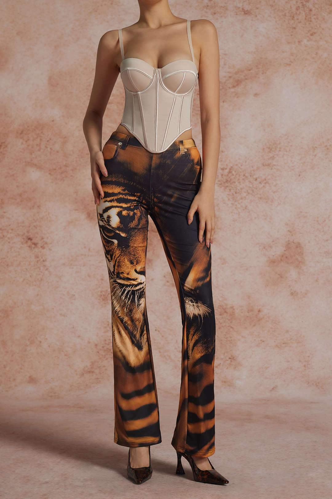 Tiger Print High Waist Trousers for Effortless Style