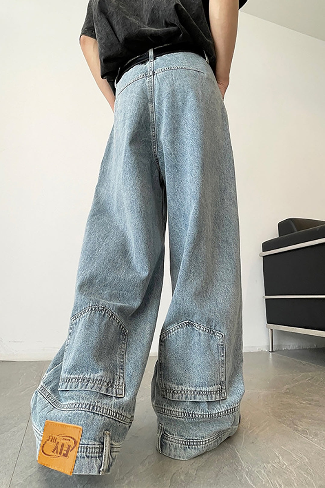 Faded Wide Leg Denim Jeans for Casual Style