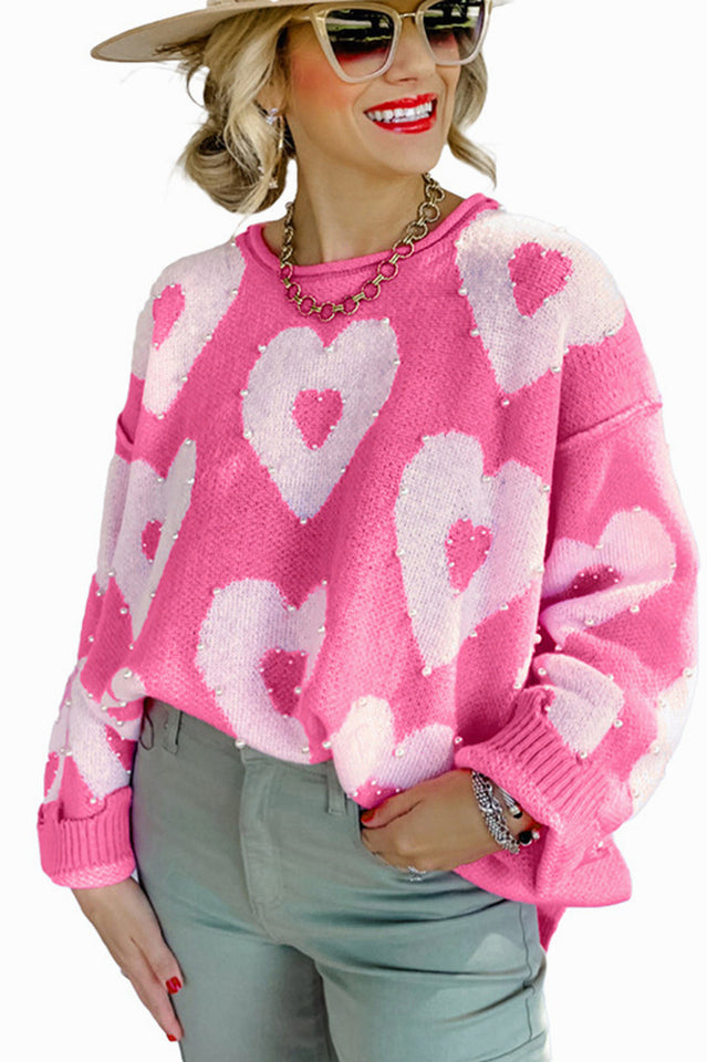 Peach Love Heart With Pearls Sweater