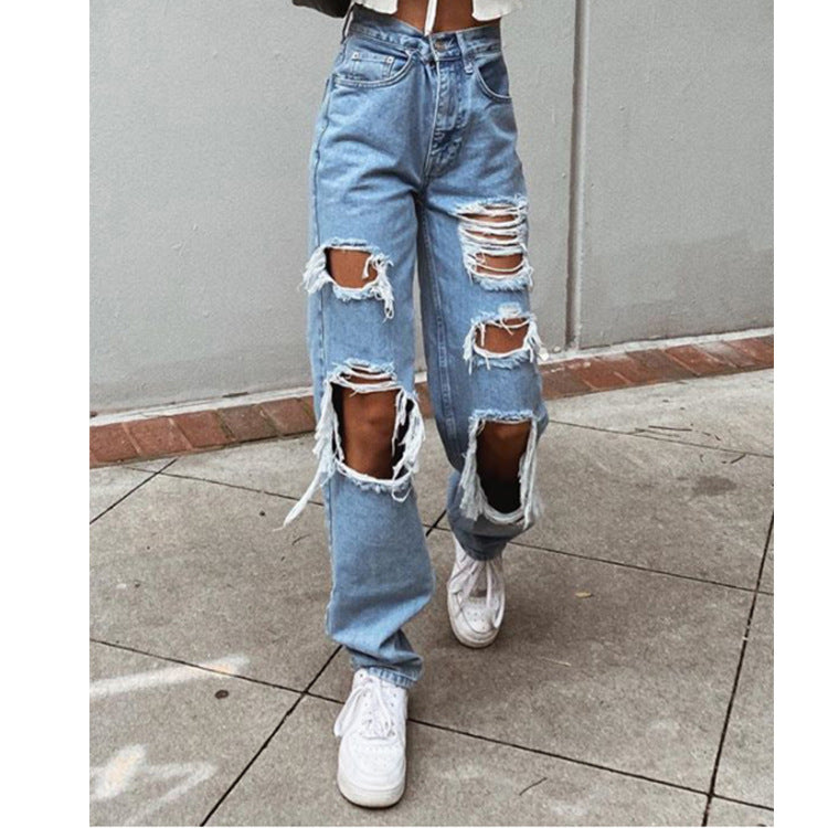 Ripped Thin Washed Jeans for Chic Comfort