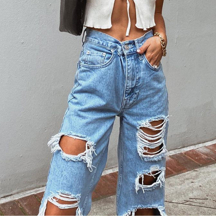 Ripped Thin Washed Jeans for Chic Comfort