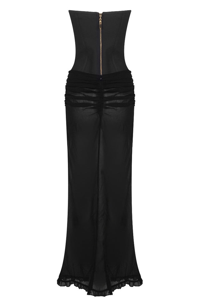 Black Bandage Bustier And Chiffon Maxi Skirt Set