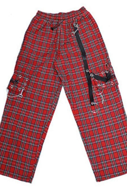 Hip Hop Punk Plaid Pants with Patch Details