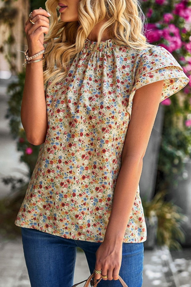 Floral Flutter Sleeve Casual Top