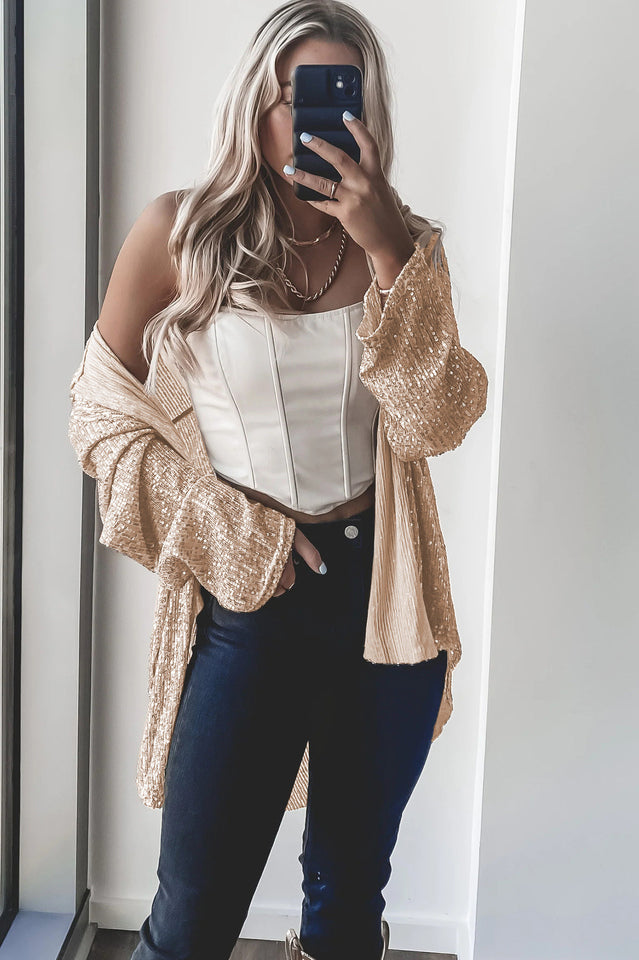 Attention Seeker Sequin Button-Up Top