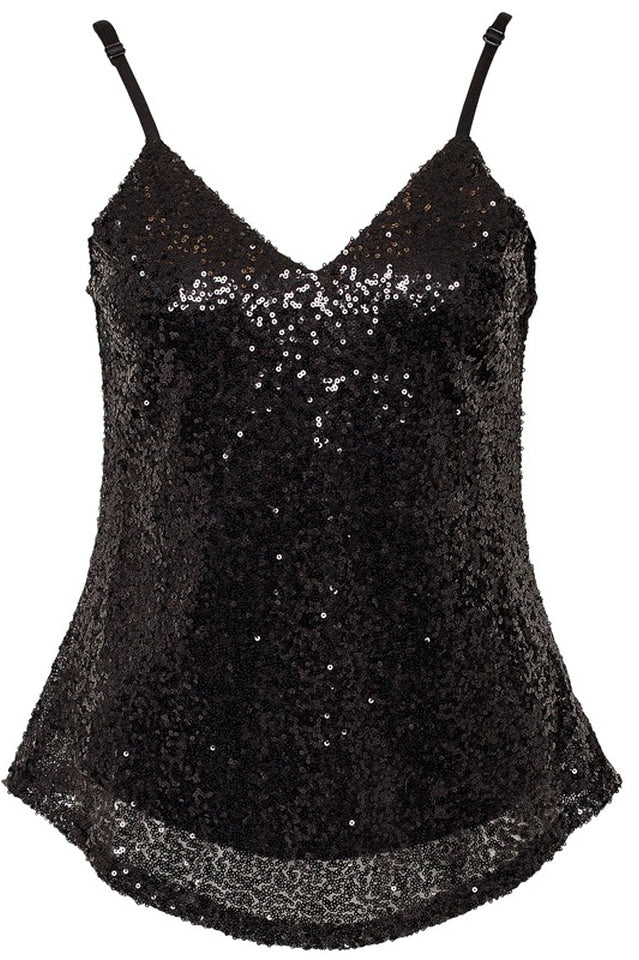 Lined Sequin Cami Top with Adjustable Straps