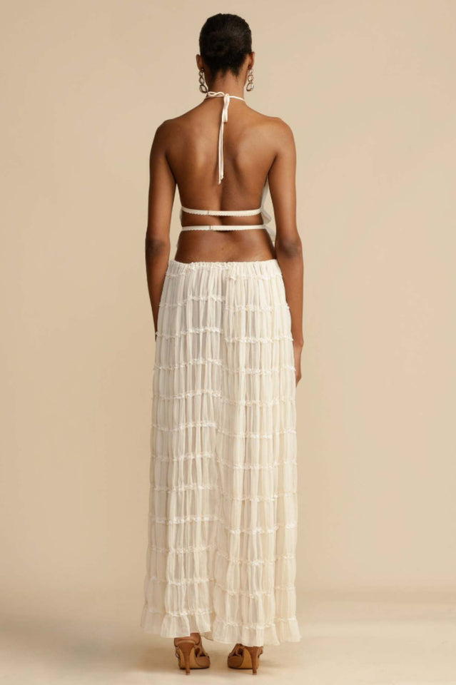 Ruffled Halter Top & Pleated Maxi Skirt Set