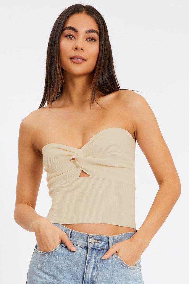 Strapless Knotted Knit Crop Top