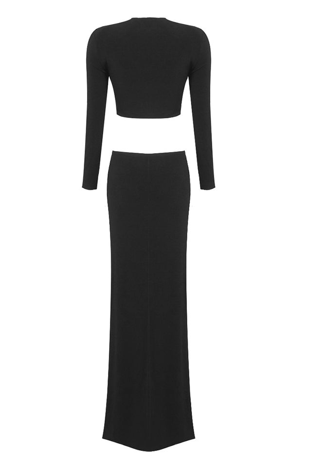 Black Stretch Cady Maxi Dress for Effortless Elegance