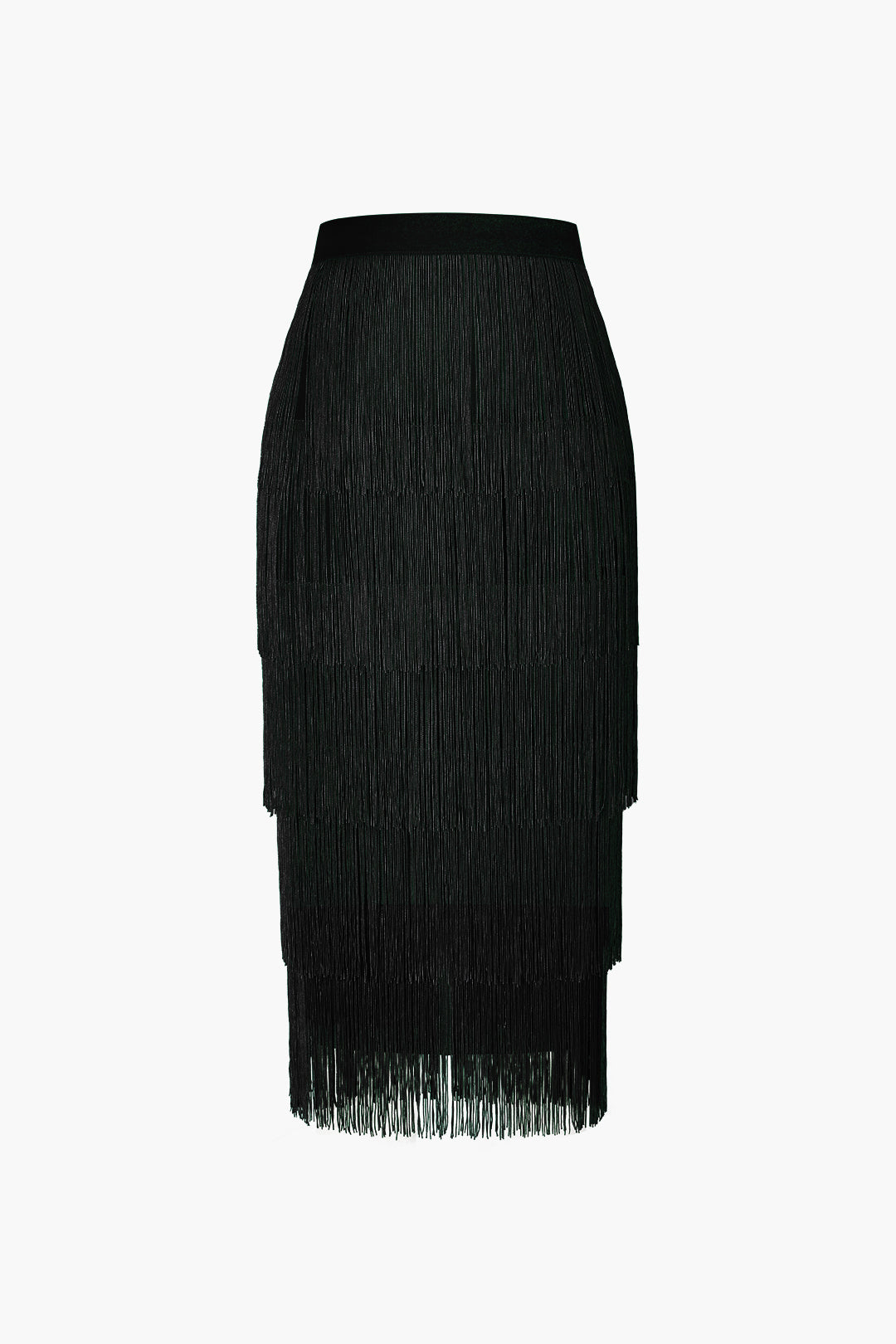 Fringed Tiered Midi Skirt in Jersey Fabric