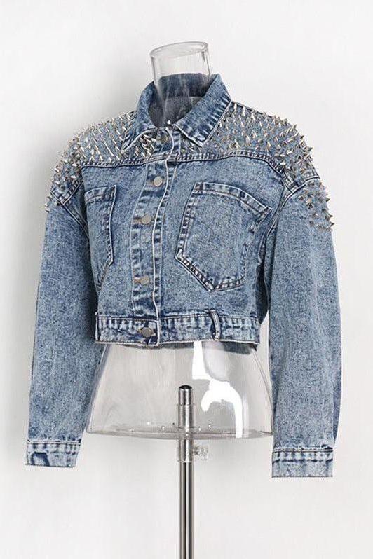 Short Denim Long-Sleeved Jacket for All-Weather Wear