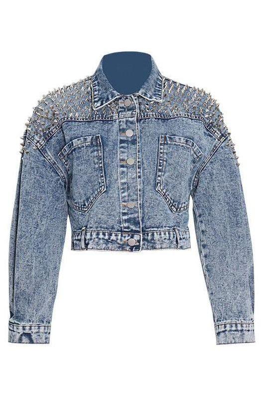 Short Denim Long-Sleeved Jacket for All-Weather Wear